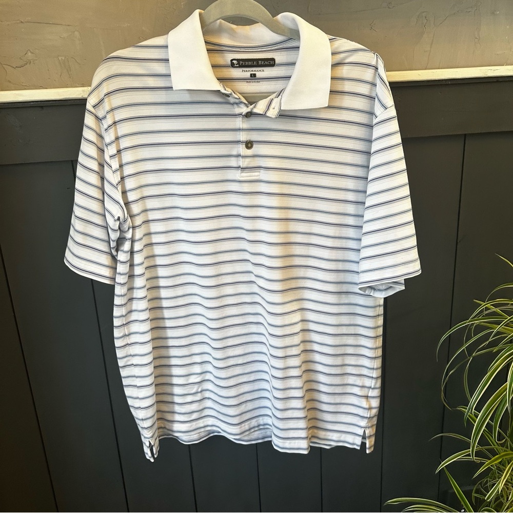 Pebble Beach Polo Button Shirt Blue Golf‎ Performance Mens size Large